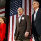 Jeb Bush takes the stage in Charleston, S.C. with George and Barbara Bush on Feb. 15, 2016.